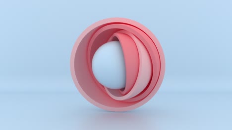 Diseño-De-Movimiento-3d-Mínimo,-Bola-Escondida-Dentro-De-Hemisferios-De-Color-Rosa-Pastel