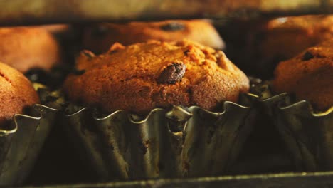 Sweet-cupcake-in-oven.-Maffin-baking-process.-Bakery-production-at-food-factory
