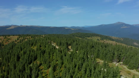 Luftaufnahme-Der-Waldhügel-Mit-Bezaubernden-Grünen-Wäldern-Vor-Der-Blauen-Morgenhimmellandschaft