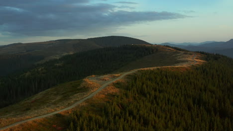 Vista-De-Drones-Del-Camino-De-Las-Colinas-Altas-Entre-Tranquilas-Secuoyas-Verdes-Que-Crecen-Montañas