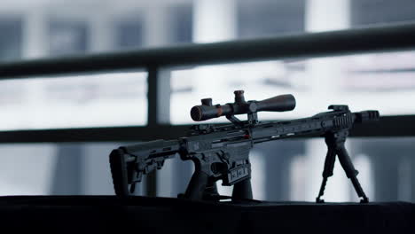 Sniper-rifle-with-telescopic-sight-mounted-on-bipod.-Rifle-with-optical-sight