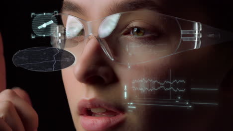 Smart-route-map-eyeglasses-locating-person-display-information-in-city-closeup