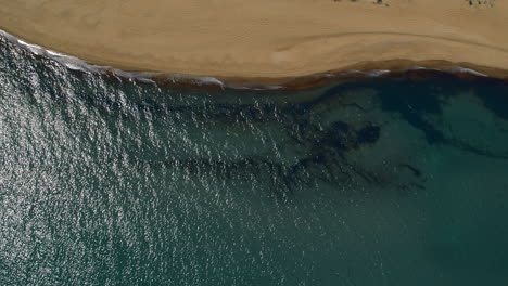 Scenic-beach-aerial-view-with-peaceful-meditative-sea-surface.-Calm-waves.
