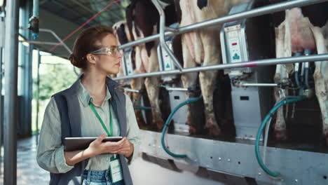 Milchvieharbeiter-Steuern-Den-Automatischen-Melkprozess-In-Einer-Modernen-Landwirtschaftlichen-Anlage.