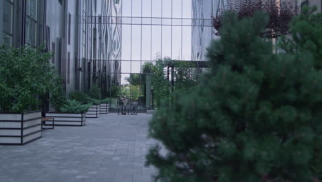 Landscaped-garden-at-office-building.-European-business-center-construction.