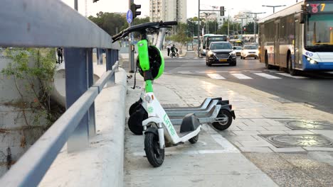 Last-mile-commute-electric-lime-scooter-left-unattended-at-Ayalon-Tel-Aviv