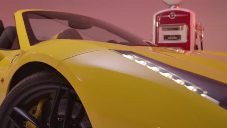 Close-up-of-Ferrari-logo,-yellow-Ferrari