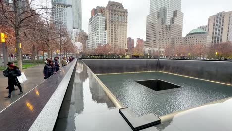 POV-around-Memorial-Park-at-Ground-Zero-during-winter-morning-in-the-rain