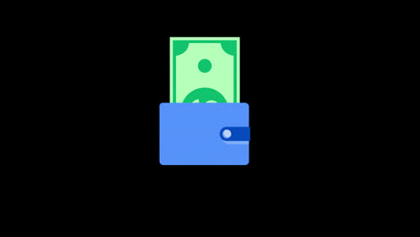 Bargeld-Wallet-Zahlungssymbol,-Animationsschleife,-Bewegungsgrafikvideo,-Transparenter-Hintergrund-Mit-Alphakanal