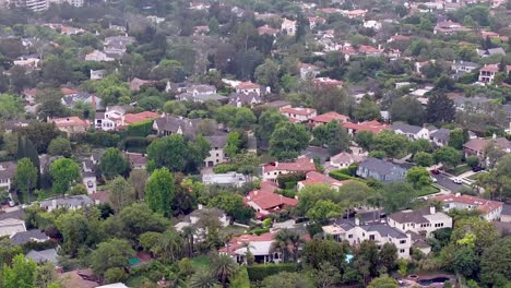 Aerial-View-of-Holmby-Hills,-Upscale-Residential-Neighborhood,-Westside-of-Los-Angeles-CA-USA,-Establishing-Drone-Shot