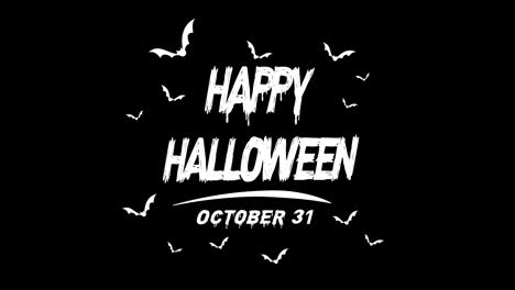 Título-De-Feliz-Halloween,-Texto-Del-31-De-Octubre-Con-Fondo-Transparente-De-Video-De-Gráficos-En-Movimiento-De-Murciélago-Con-Canal-Alfa
