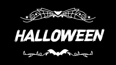 Título-De-Feliz-Halloween,-Texto-Marco-Floral-Gráficos-En-Movimiento-Video-Fondo-Transparente-Con-Canal-Alfa