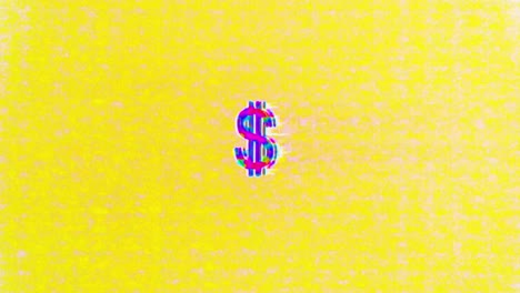 Analog-glitch-VHS-style-dollar-sign-symbol-on-white-green-yellow-retro-background