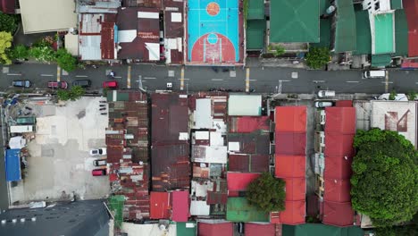 Top-Down-View-of-3rd-West-Crame-Open-Court-in-the-Middle-of-a-Residential-Neighborhood,-Quezon-City,-Manila,-Philippines