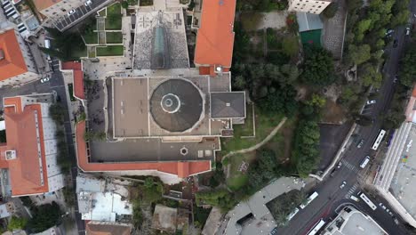Aerial-footage-of-the-Basilica-of-the-Annunciation-over-the-old-city-houses-of-Nazareth