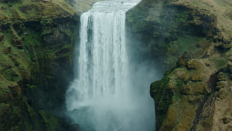 Aerial-drone-view-of-Skogafoss-Waterfall-in-south-Iceland