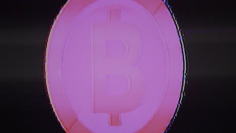 Analógico-Vhs-Retro-Btc-O-Signo-De-Bitcoin-Intermitente-Estático-Sobre-Fondo-Negro