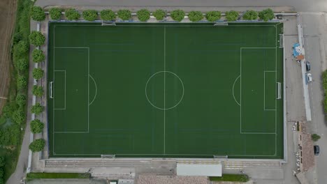 Bird’s-eye-view,-Club-Atlètic-de-Gironella’s-empty-soccer-stadium