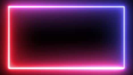 A-neon-frame-made-of-two-moving-flickering-light-tracks,-red-and-blue,-creating-a-purple-line-when-mixing