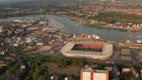 Rising-aerial-shot-of-Southampton-FC-stadium