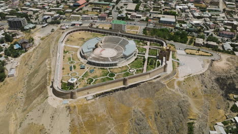 Aerial-View-Of-Istaravshan-Old-Castle-In-Tajikistan---drone-shot