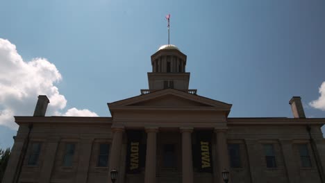 Old-Capitol-building-on-the-campus-of-the-University-of-Iowa-in-Iowa-City,-Iowa-with-stable-video-looking-up