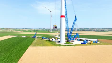 Construction-Of-Wind-Farm-In-Austria---aerial-drone-shot