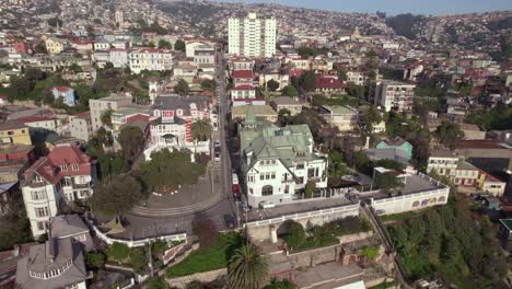 Aerial-View-Of-Baburizza-Palace-In-Valparaiso,-Chile