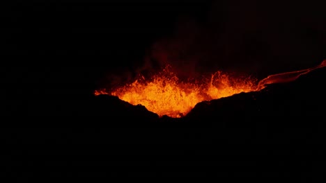 Erupción-Volcánica-Efusiva-Con-Salpicaduras-De-Magma-Líquido-Durante-La-Noche