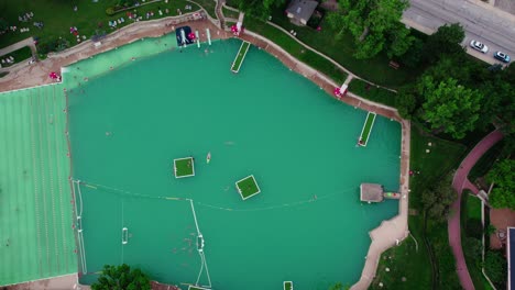 top-down-rising-beautiful-aerial-Centennial-Beach-in-the-summer-Naperville-Illinois-USA