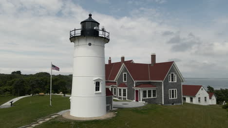 Magnificent-Cape-Cod-Beacon-Of-Nobska-Lighthouse-With-Breathtaking-View-Of-Sea-In-Massachusetts,-United-States