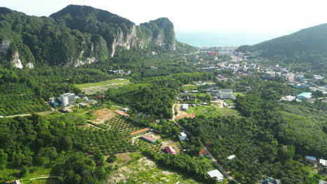 Ao-Nang-town-in-Krabi,-Thailand-in-aerial-establishing-view