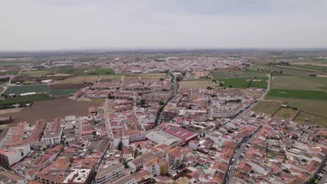 Montijo,-Spain,-seen-from-aerial-overhead-view,-endless-horizon