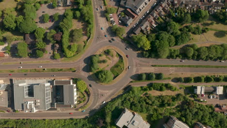 Top-down-circling-aerial-shot-over-Roundabout-with-separated-pedestrian-access-underneath