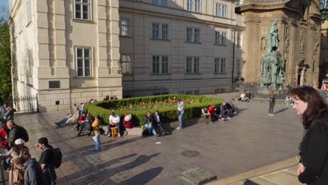 small-square-at-the-entrance-of-Galerie-u-Křížovníků-in-Prague,-Czech-Republic