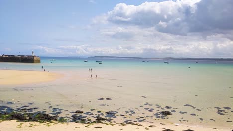 Beautiful-Slow-Motion-View-of-St-Ives-Beach-in-Summer-with-Dramatic-Clouds