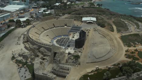 Ancient-Roman-theatre-of-Caesarea,-Aerial-view