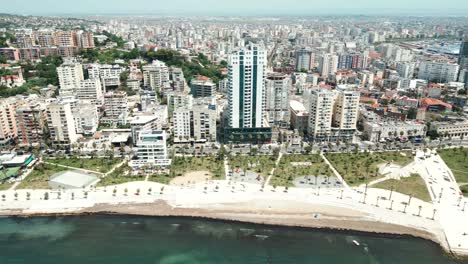 Durres,-city-along-the-Adriatic-Sea-coast,-aerial-view-from-a-drone