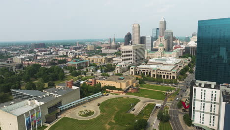 Exterior-View-of-Indiana-State-Museum-Near-The-Eiteljorg-Museum-With-Downtown-Indianapolis-Skyline-In-USA