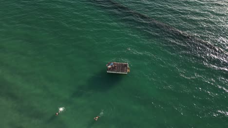 Menschen-Springen-Von-Einer-Schwimmenden-Plattform-Am-Coogee-Beach-In-Perth,-Australien