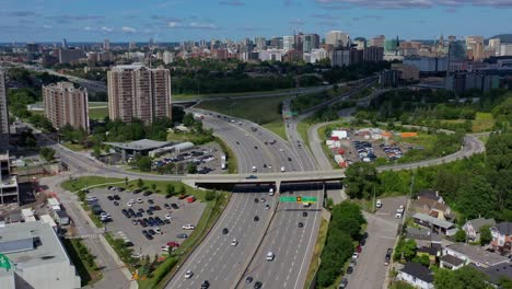 Drone-shot-Trans-Canada-Highway-and-Queensway-road-in-Ottawa