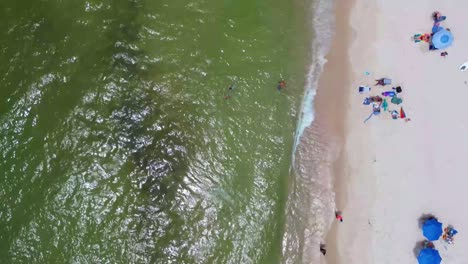 Top-down-shot-of-beach-goers-at-Orange-Beach-in-Gulf-Shores-Alabama