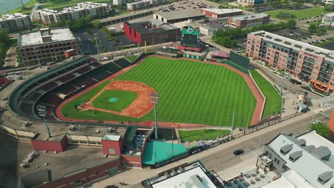 Aerial-of-the-Dayton-Dragons-stadium-in-Dayton,-Ohio