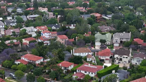 Aerial-View-of-Westwood,-Neighborhood-of-Los-Angeles-CA-USA,-Expensive-Homes-in-Rich-Residential-Community,-Drone-Shot