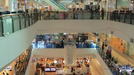 Central-Phra-Ram-9-Interior-Shopping-Plaza-Mall-Overlooking-Floors-from-Balcony-in-Bangkok,-Thailand