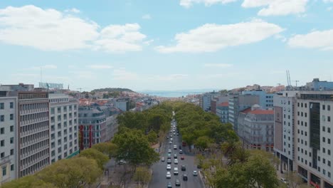 Aerial-Shot-Of-Beautiful-Liberty-avenue,-Lisbon,-Portugal