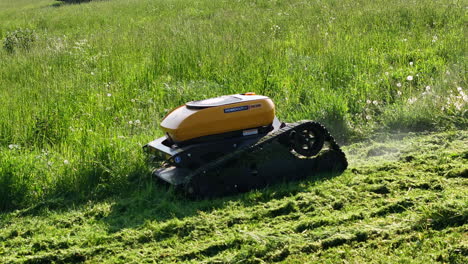 Aerial-View-of-Lawn-Mower-Machine-Lawning-Grass,-Modern-Agriculture-Concept