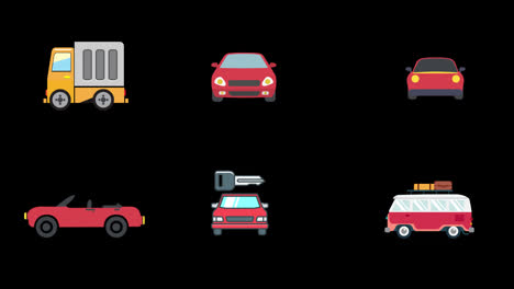Auto-Icon-Set,-Grafische-Animation,-Fahrzeug,-Transparenter-Hintergrund