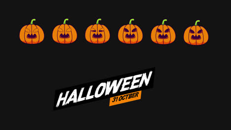 Fröhliches-Halloween-Wort-Mit-Kürbis-Loop-Motion-Graphics-Video,-Transparentem-Hintergrund-Mit-Alphakanal