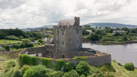 Aerial-Shot-Orbiting-Around-Dunguaire-Castle-in-Ireland